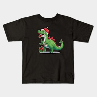 Funny Santa Dinosaur Kids T-Shirt